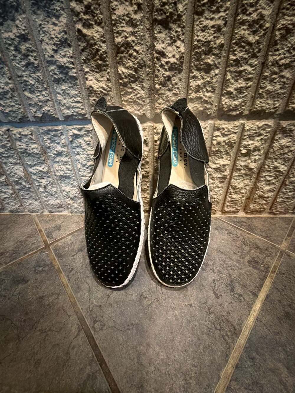 Bernie Mev Perforated Slip-On Shoes Black Leather